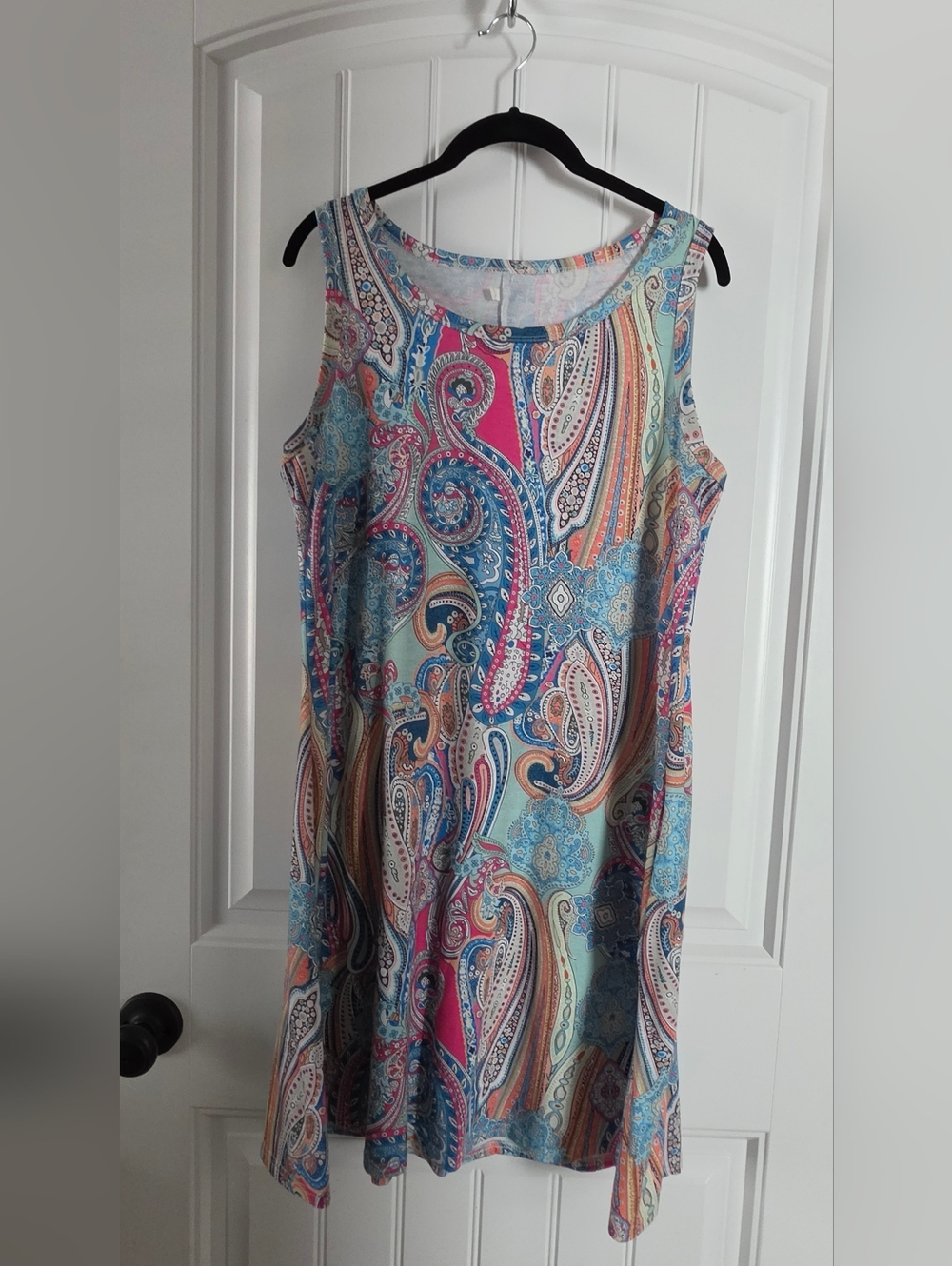 Paisley Print Sleeveless Women's Sundress - Blue, Pink & Cream
